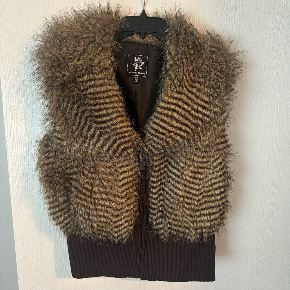Brown Faux Fur Striped Vest